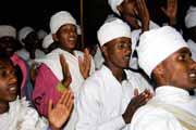 Singing monks during Timkat. Lalibela. North, Ethiopia.