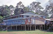 Modern longhouse near Kapit town. Malaysia.