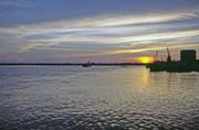 Sunset over Rejang river at Sibu town. Malaysia.