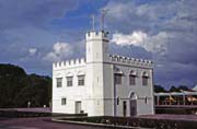 Colonial legacy at Kuching city. Square Tower at waterfront. Malaysia.