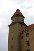 Bratislava Castle from 13th century is massive rectangular building with four corner towers. The Castle is located on the top of the hill of the Little Carpathians directly above the Danube river in the middle of Bratislava. Slovakia.