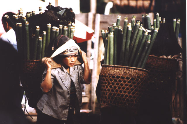 Woman from Akha hill tribe at Muang Sing market. Laos.