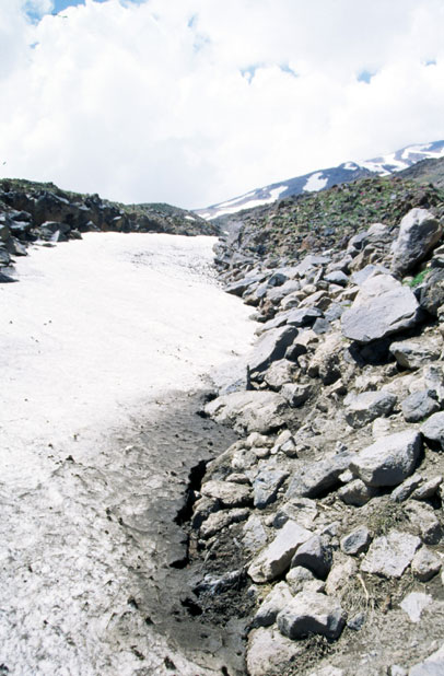 Snow on the way to the top of Mt Damavand. Iran.