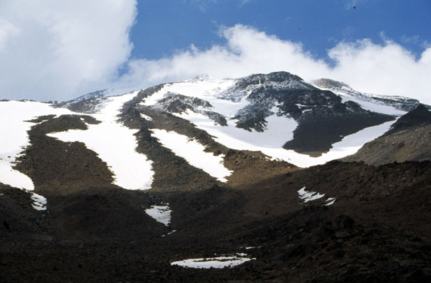 View to the top of Mt Damavand which is covered by snow. Iran.