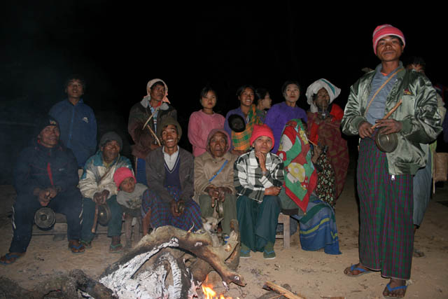 Band playing during dancing. Aye village, Chin State. Myanmar (Burma).